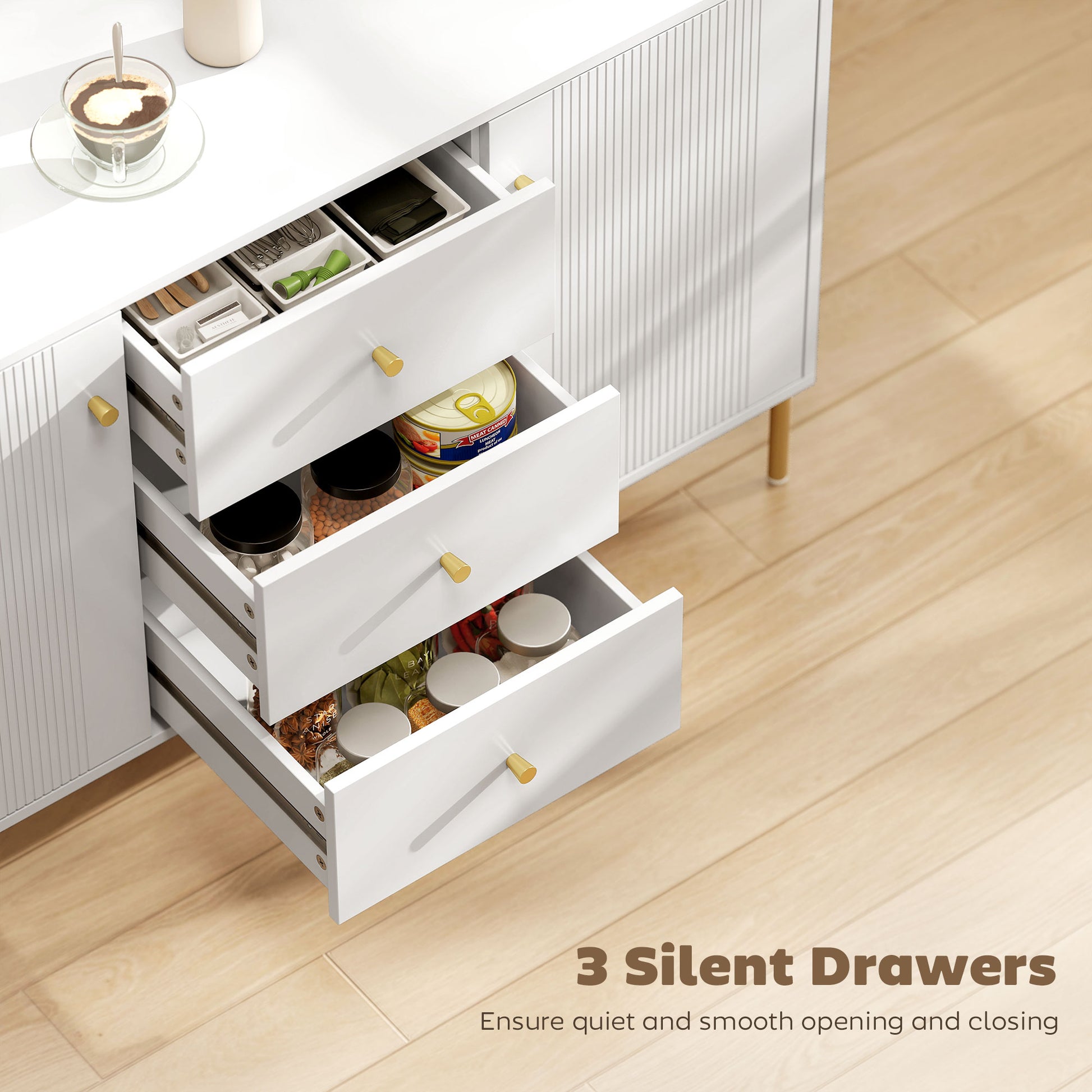 Modern Buffet Cabinet Sideboard - White and Gold 47"-DECOROLALA