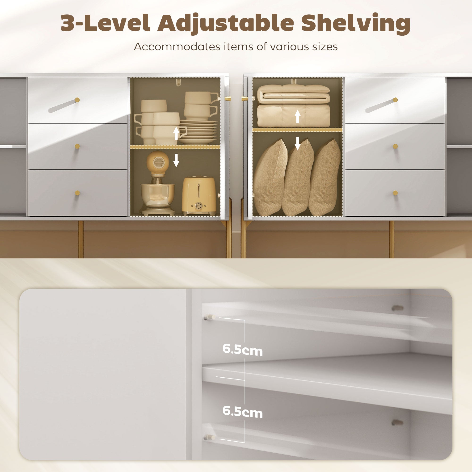 Modern Buffet Cabinet Sideboard - White and Gold 47"-DECOROLALA
