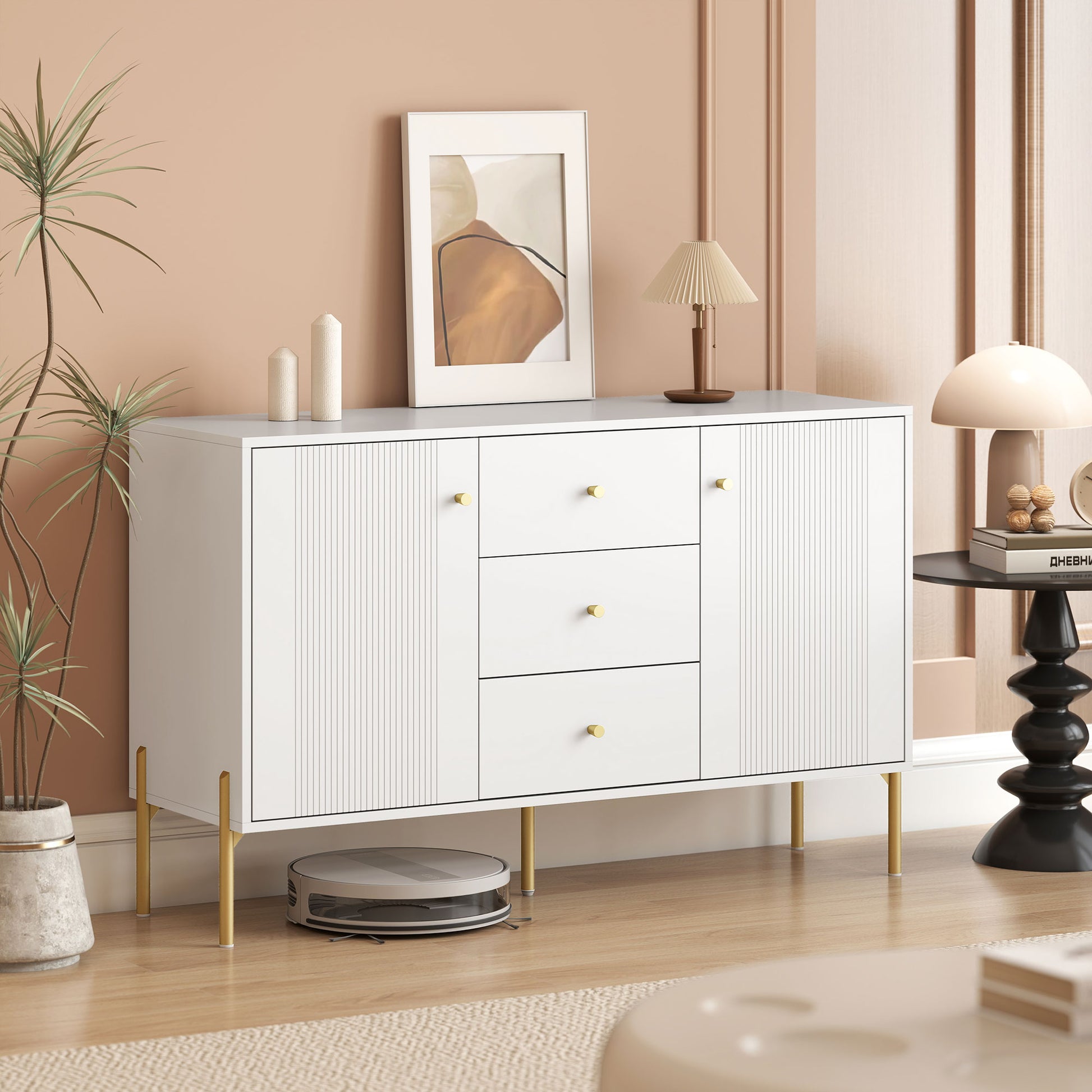 Modern Buffet Cabinet Sideboard - White and Gold 47"-DECOROLALA