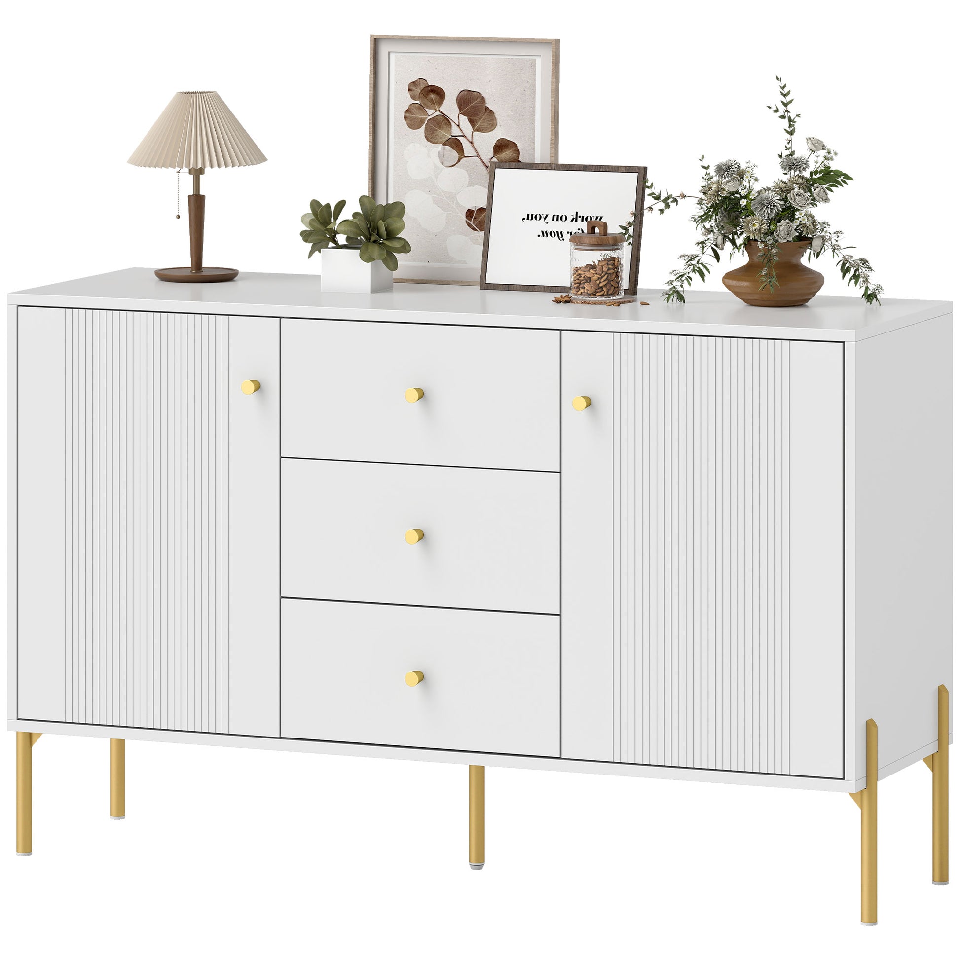 Modern Buffet Cabinet Sideboard - White and Gold 47"-DECOROLALA
