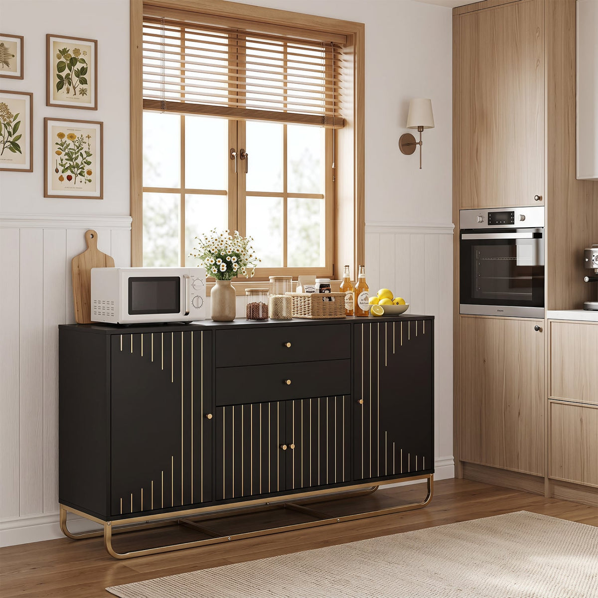 Modern Buffet Sideboard Cabinet w/ 2 Drawers & Adjustable Shelves for Dining Room-Black-Sideboards & Buffets-DECOROLALA