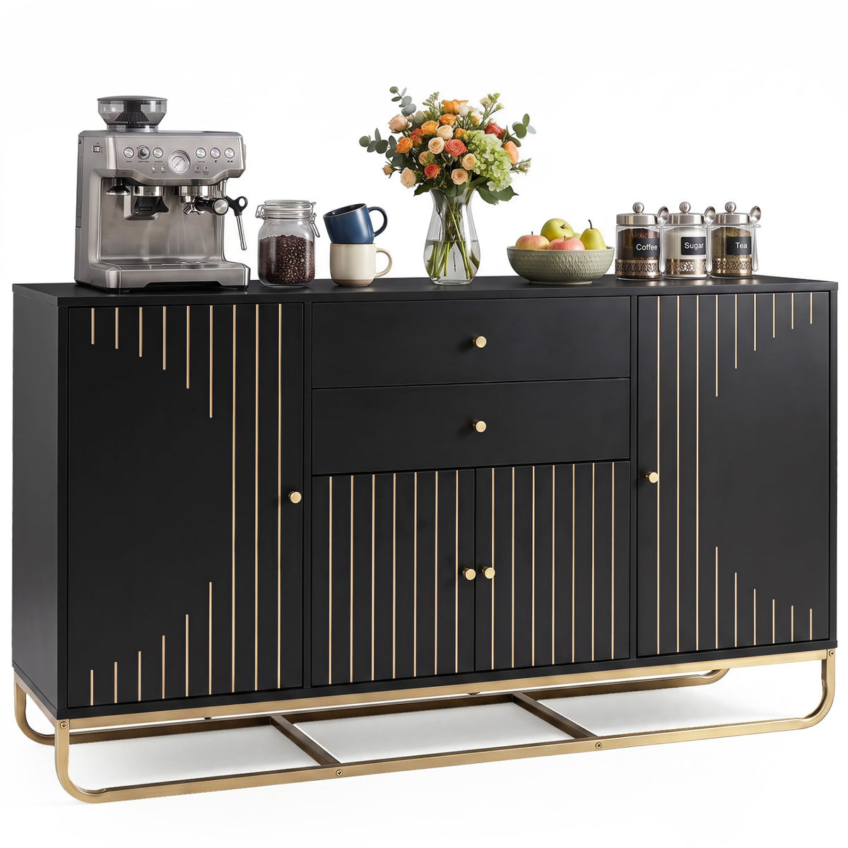Modern Buffet Sideboard Cabinet w/ 2 Drawers & Adjustable Shelves for Dining Room-Black-Sideboards & Buffets-DECOROLALA