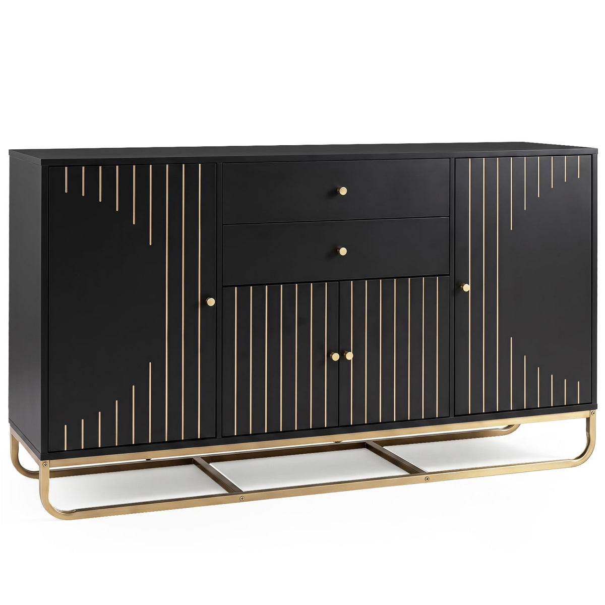 Modern Buffet Sideboard Cabinet w/ 2 Drawers & Adjustable Shelves for Dining Room-Black-Sideboards & Buffets-DECOROLALA