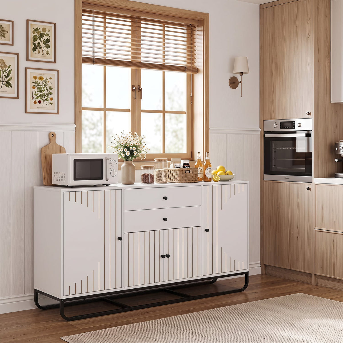 Modern Buffet Sideboard Cabinet w/ 2 Drawers & Adjustable Shelves for Dining Room-White-Sideboards & Buffets-DECOROLALA