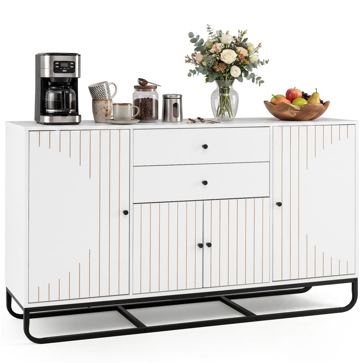 Modern Buffet Sideboard Cabinet w/ 2 Drawers & Adjustable Shelves for Dining Room-White-Sideboards & Buffets-DECOROLALA