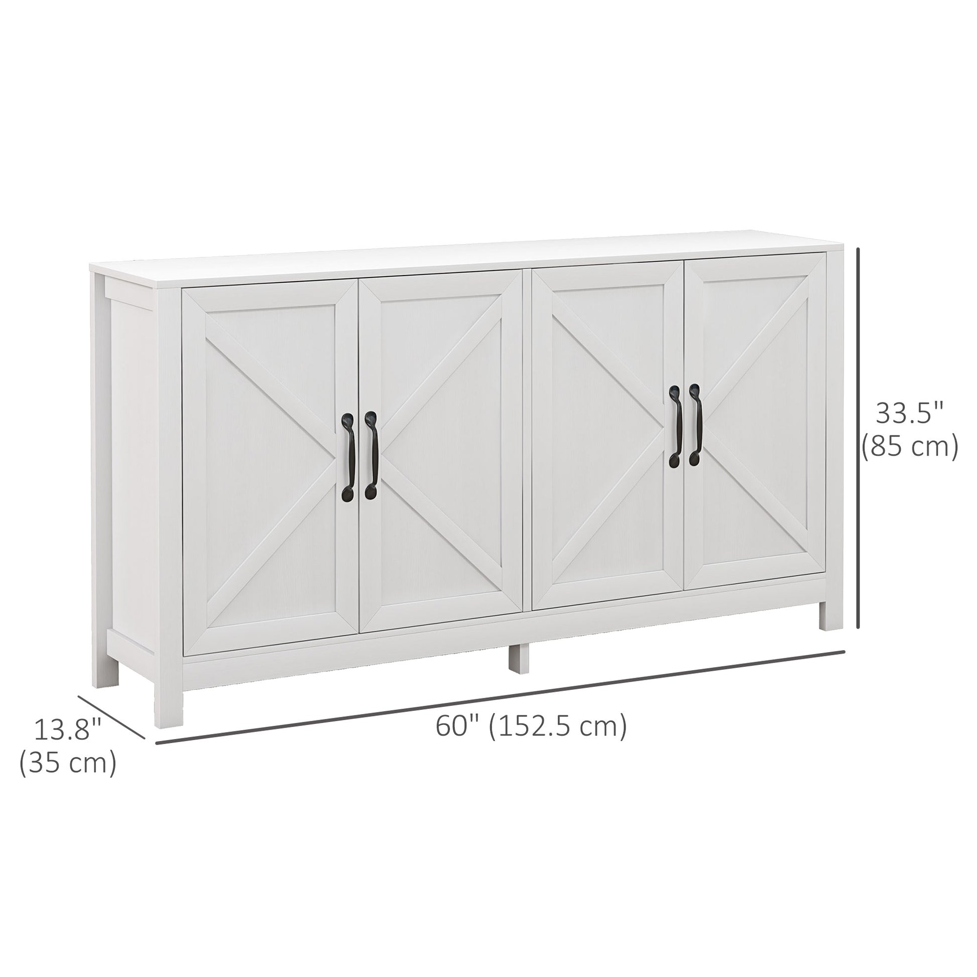Modern Buffet Storage Cabinet - Barn Door, Adjustable Shelf, White, TV Up to 65"-DECOROLALA