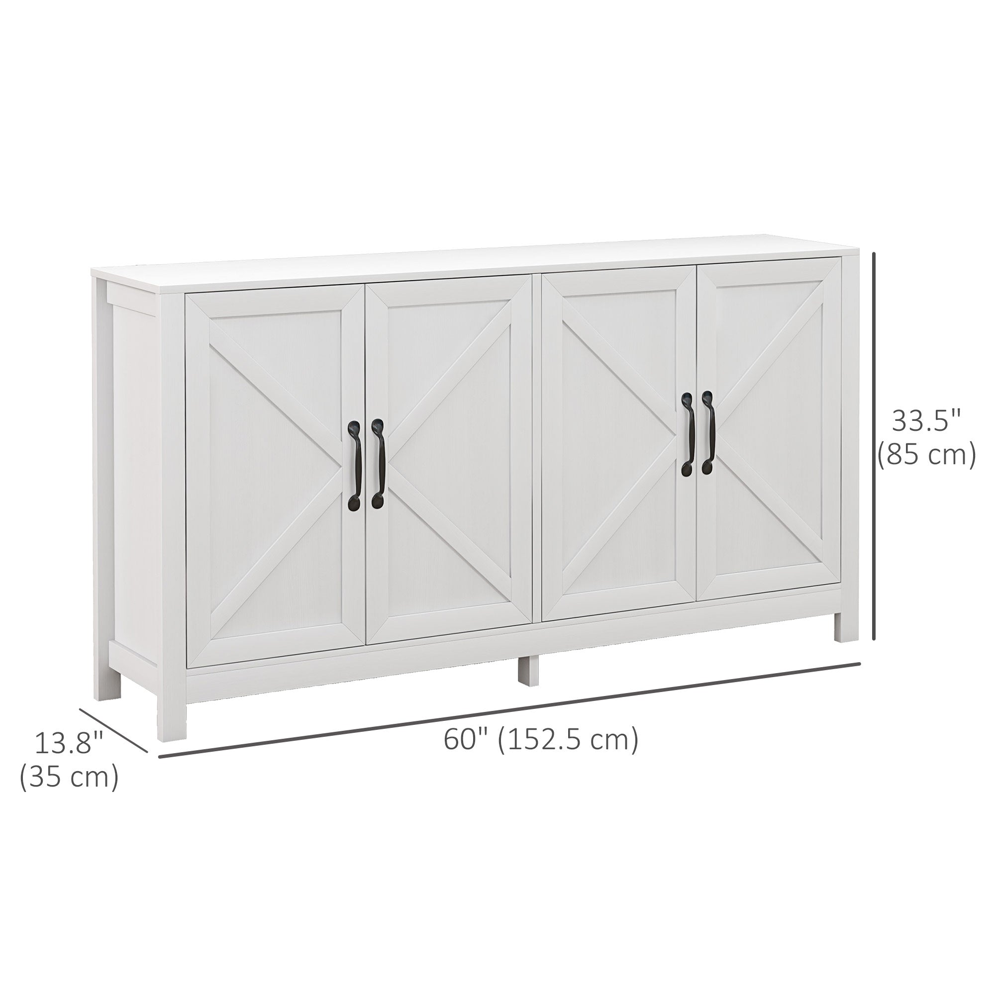 Modern Buffet Storage Cabinet - Barn Door, Adjustable Shelf, White, TV Up to 65"-DECOROLALA