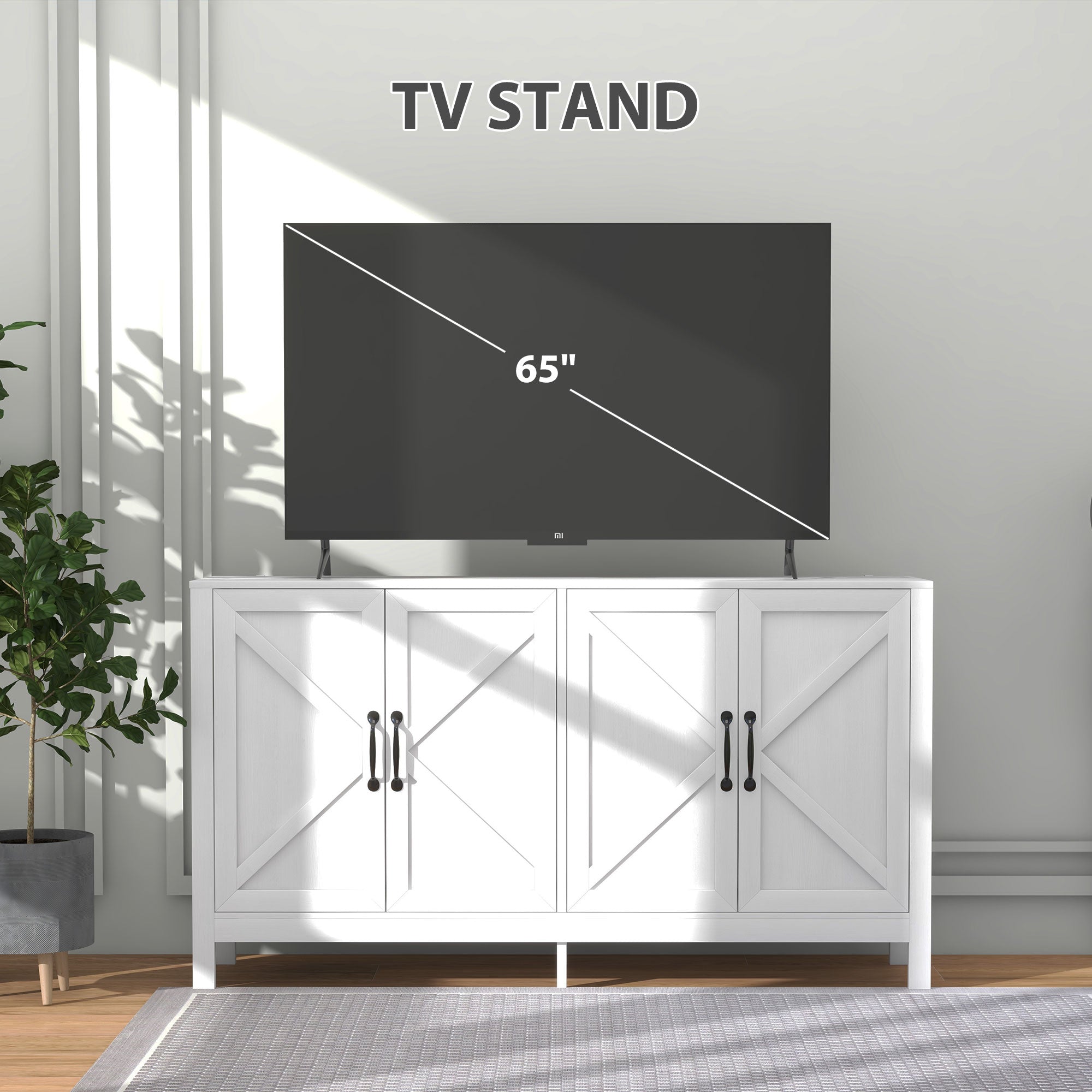 Modern Buffet Storage Cabinet - Barn Door, Adjustable Shelf, White, TV Up to 65"-DECOROLALA