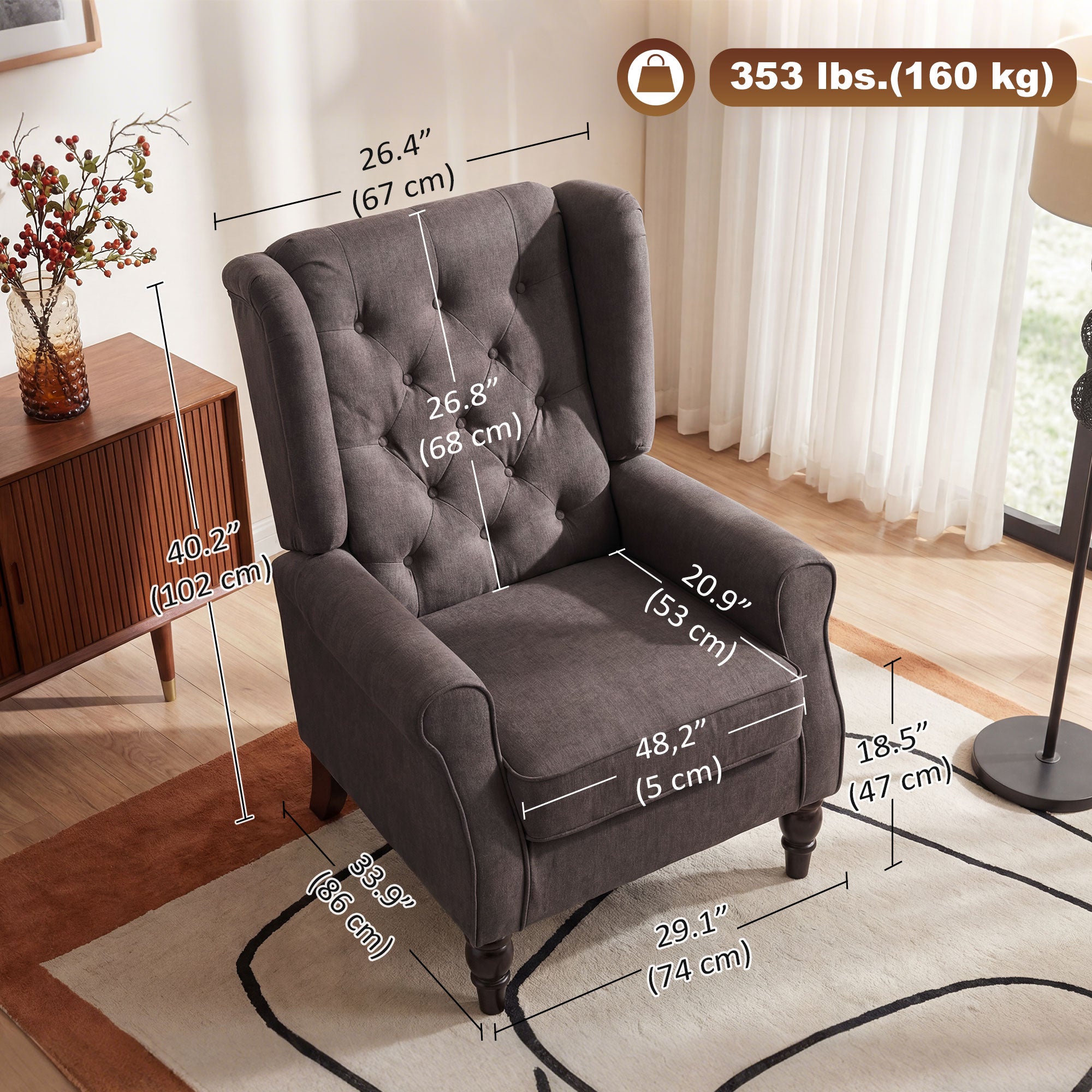 Modern Button-Tufted Accent Chair, Large Brown Living Room Wingback-DECOROLALA