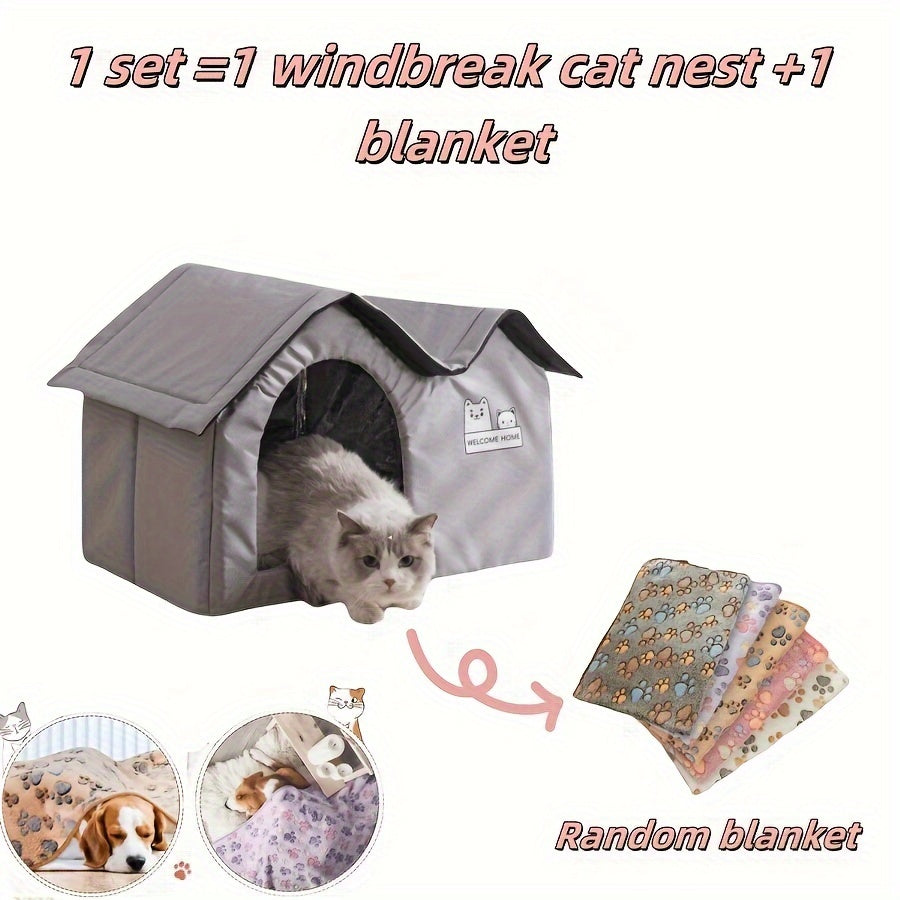 Modern Cat Dog Bed House - Light Gray 38x60x42cm with Blanket-DECOROLALA