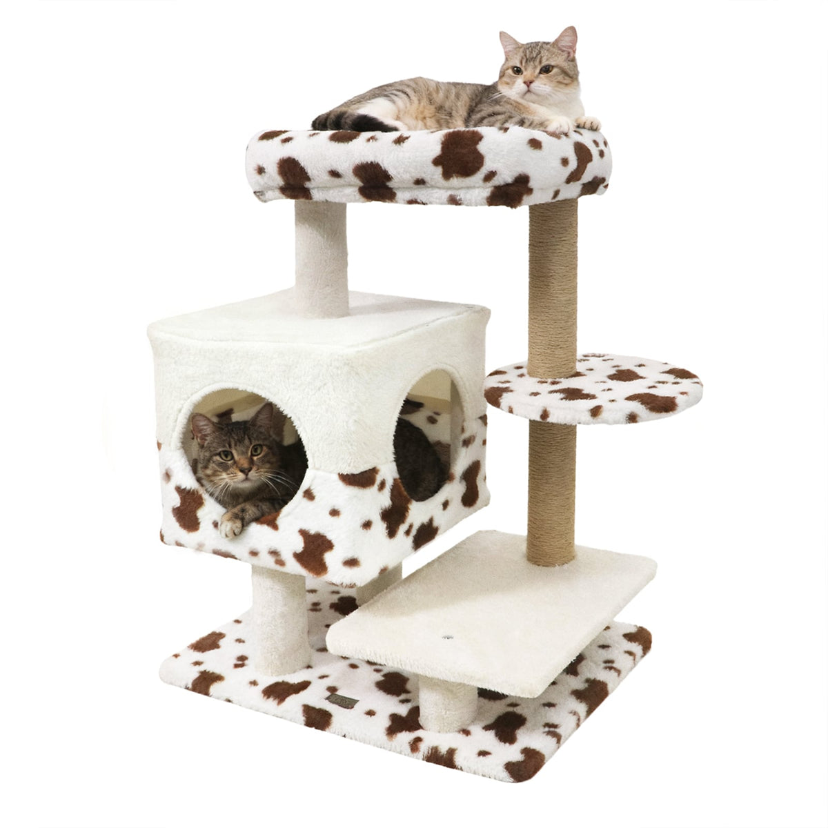 Modern Cat Tree Indoor Cat Tower with Wide Upholstered Perch and 2-Entrance Cat Condo-White-Cat Trees & Scratchers-DECOROLALA
