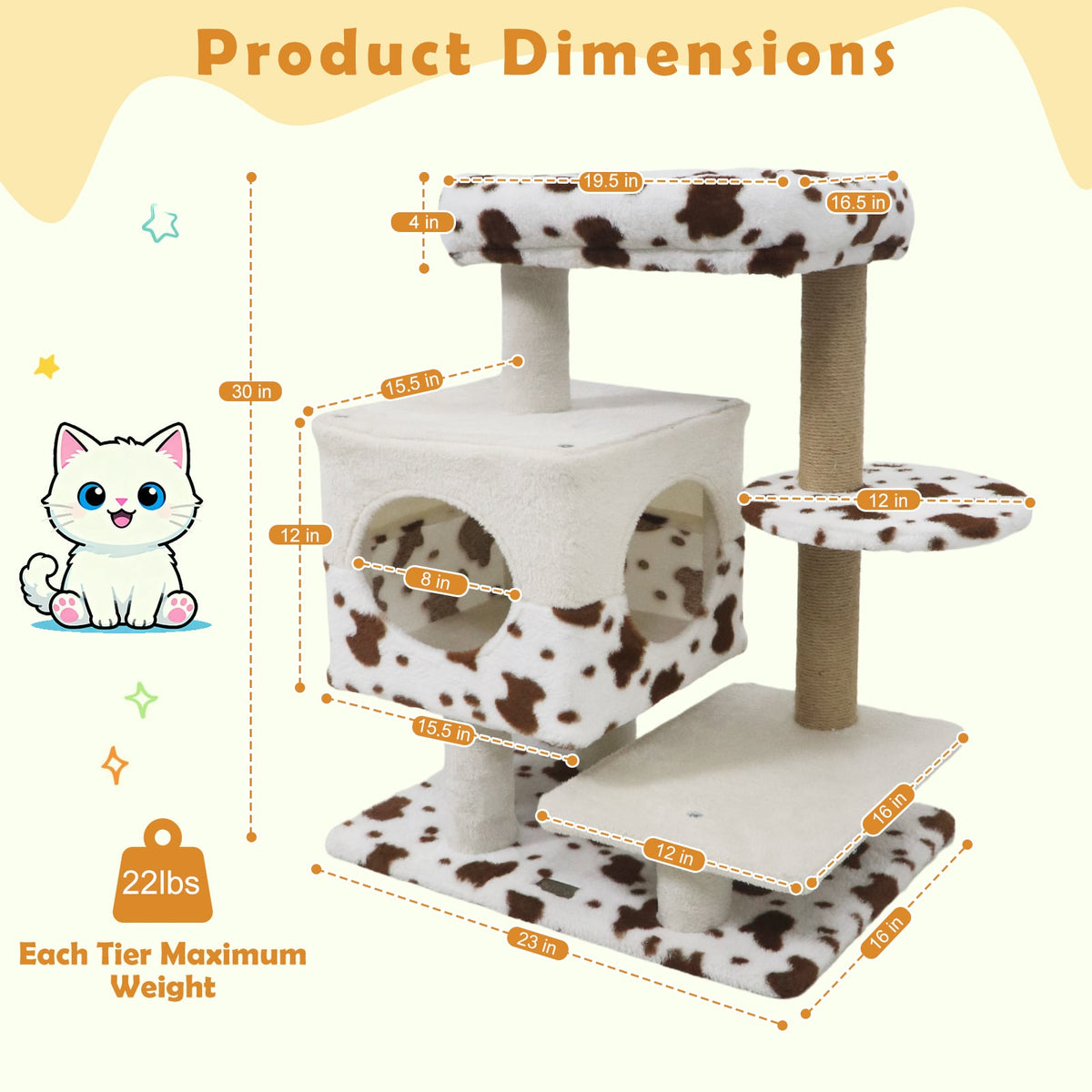 Modern Cat Tree Indoor Cat Tower with Wide Upholstered Perch and 2-Entrance Cat Condo-White-Cat Trees & Scratchers-DECOROLALA