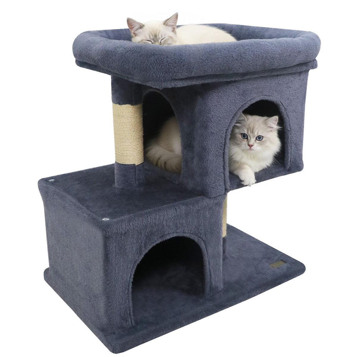 Modern Cat Tree Space-saving Cat Tower with Upholstered Perch and 2 Cat Condos-Dark Grey-Cat Trees & Scratchers-DECOROLALA