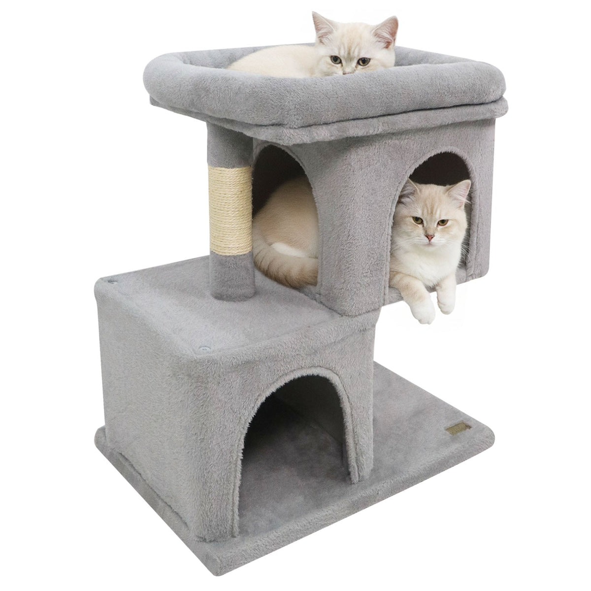 Modern Cat Tree Space-saving Cat Tower with Upholstered Perch and 2 Cat Condos-Gray-Cat Trees & Scratchers-DECOROLALA