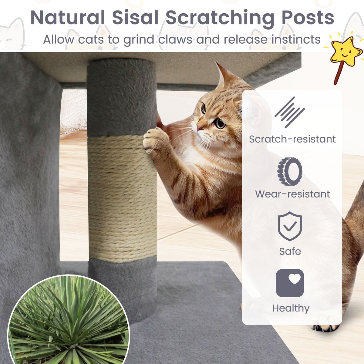 Modern Cat Tree Space-saving Cat Tower with Upholstered Perch and 2 Cat Condos-Gray-Cat Trees & Scratchers-DECOROLALA