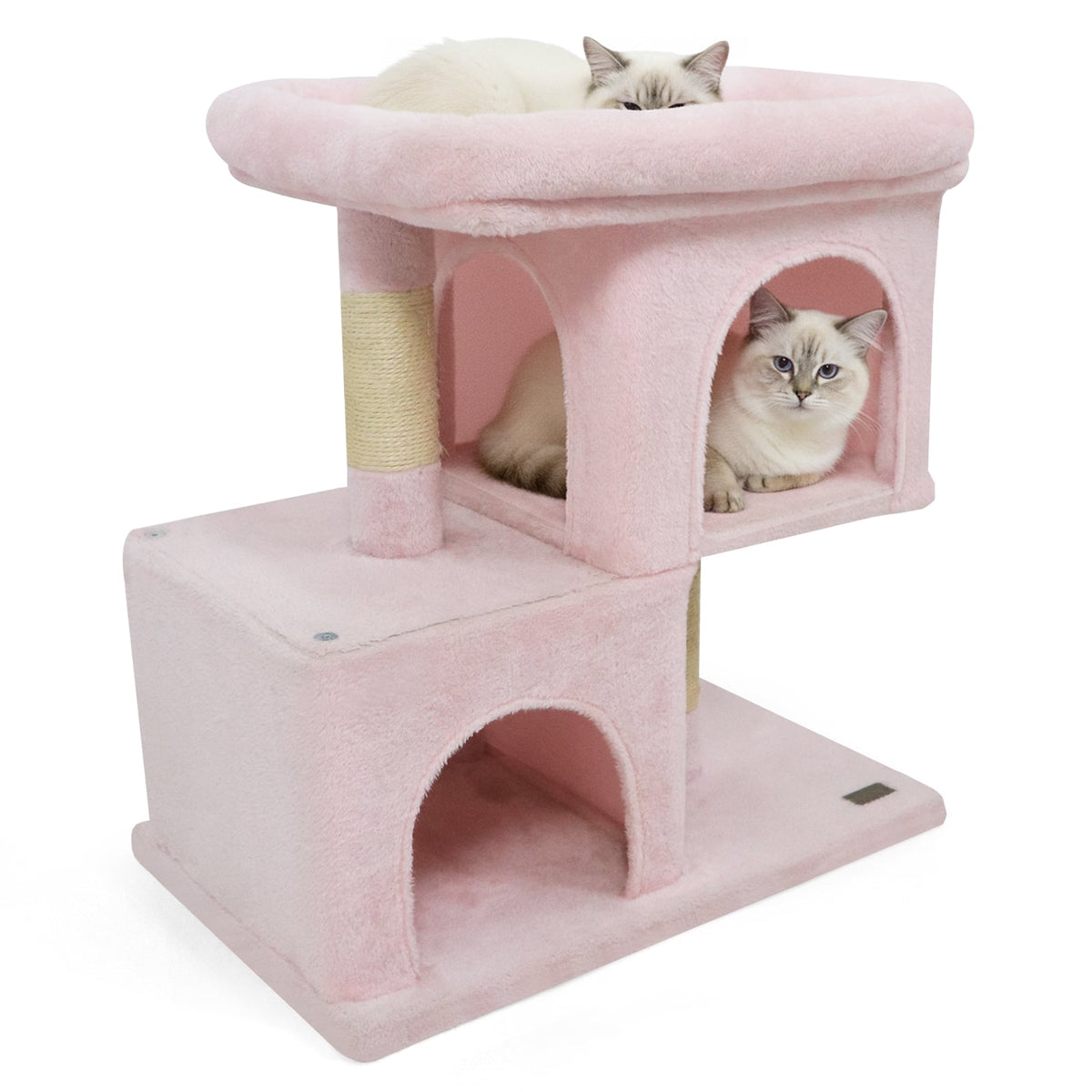 Modern Cat Tree Space-saving Cat Tower with Upholstered Perch and 2 Cat Condos-Pink-Cat Trees & Scratchers-DECOROLALA