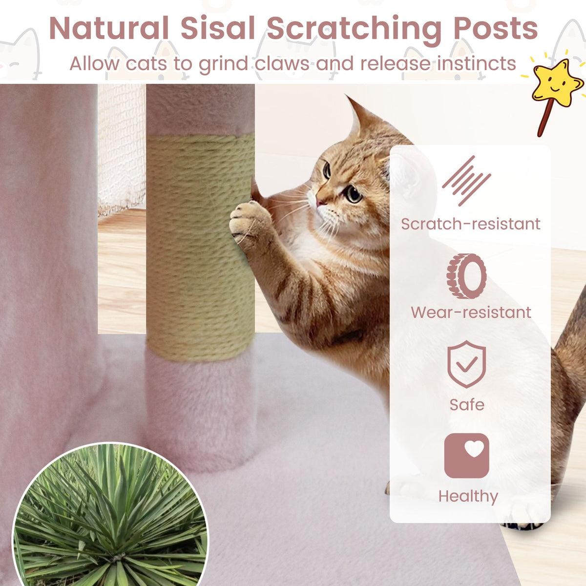 Modern Cat Tree Space-saving Cat Tower with Upholstered Perch and 2 Cat Condos-Pink-Cat Trees & Scratchers-DECOROLALA
