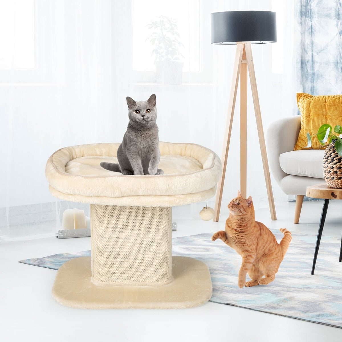 Modern Cat Tree Tower with Large Plush Perch and Sisal Scratching Plate-Beige-Cat Trees & Scratchers-DECOROLALA