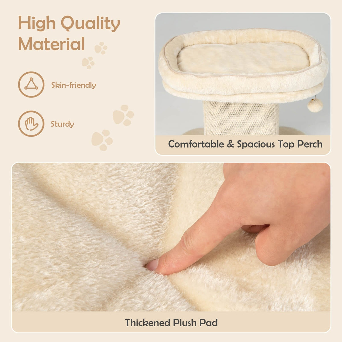 Modern Cat Tree Tower with Large Plush Perch and Sisal Scratching Plate-Beige-Cat Trees & Scratchers-DECOROLALA