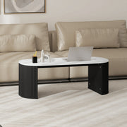 Modern Coffee Table - White Marble-Effect 43" Black Legs-Coffee Tables-DECOROLALA