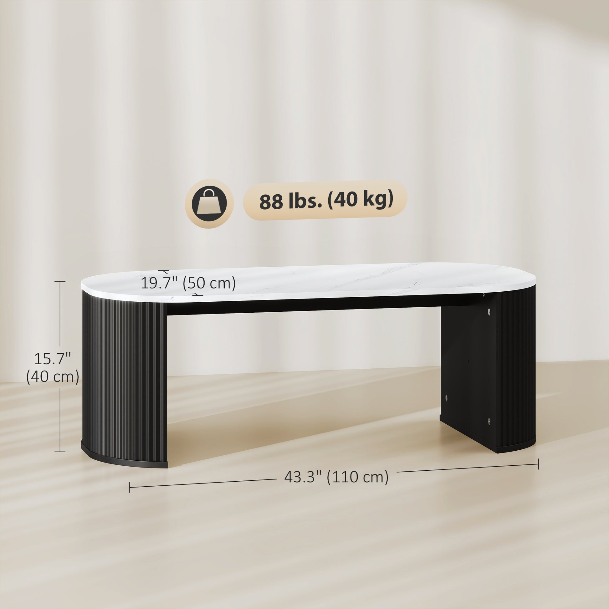 Modern Coffee Table - White Marble-Effect 43" Black Legs-Home Furnishings > Living Room Furniture > Coffee Tables-DECOROLALA