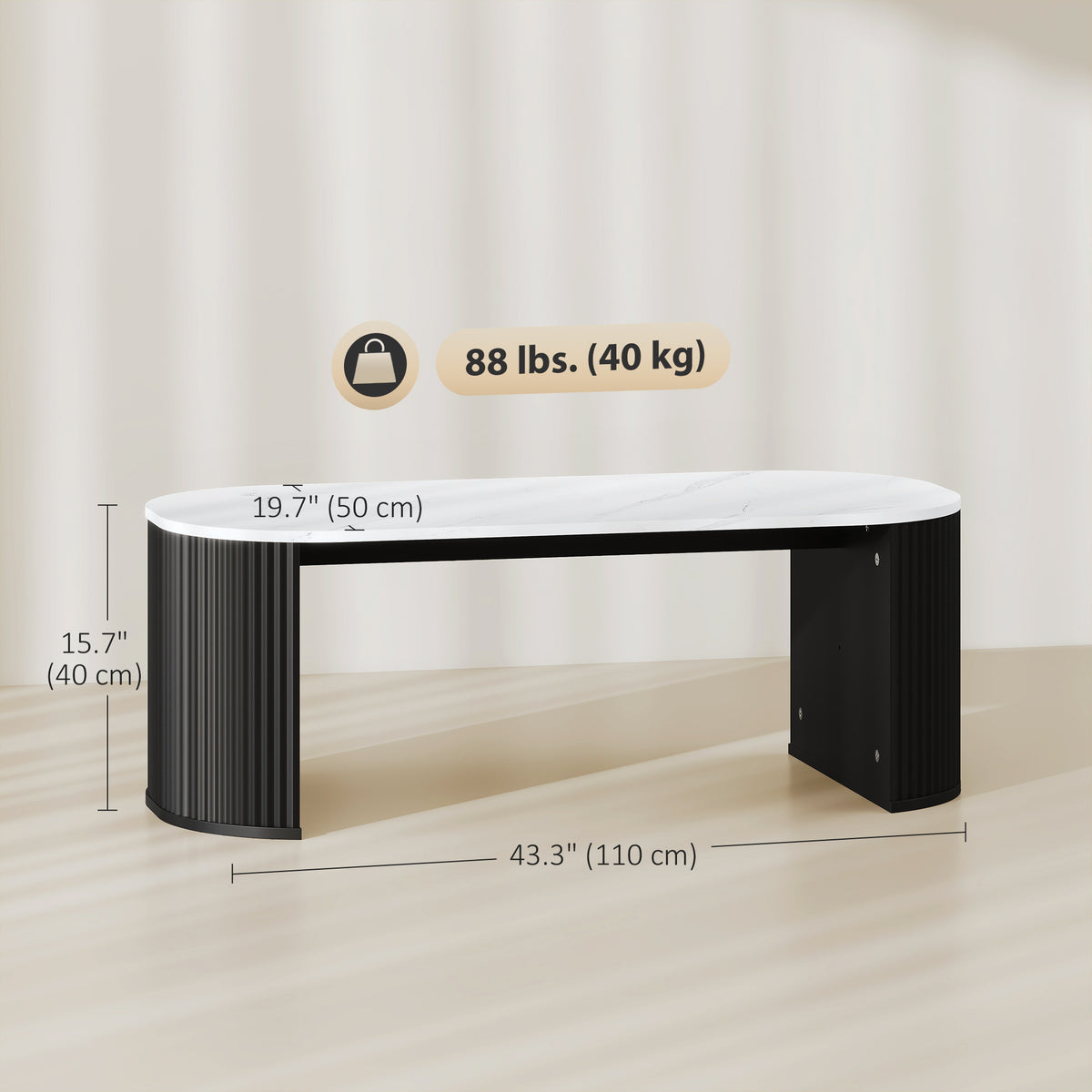 Modern Coffee Table - White Marble-Effect 43" Black Legs-Home Furnishings > Living Room Furniture > Coffee Tables-DECOROLALA