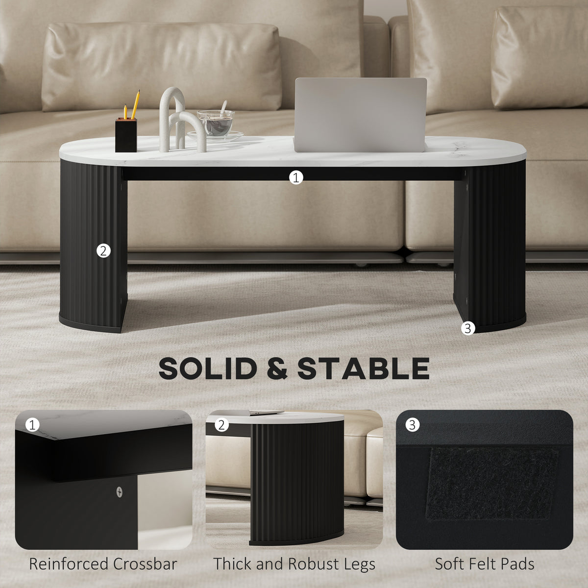 Modern Coffee Table - White Marble-Effect 43" Black Legs-Home Furnishings > Living Room Furniture > Coffee Tables-DECOROLALA