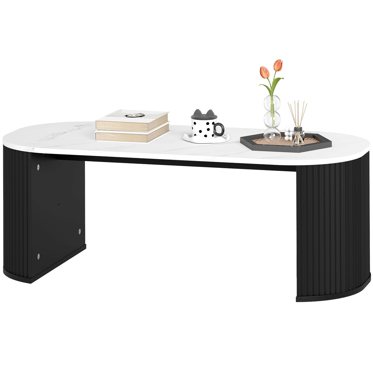Modern Coffee Table - White Marble-Effect 43" Black Legs-Home Furnishings > Living Room Furniture > Coffee Tables-DECOROLALA