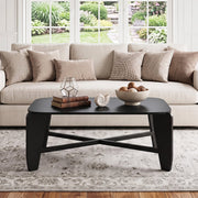 Modern Coffee Table with Rubber Wood Cross-Leg Base Rectangular Center Table-Black-Coffee Tables-DECOROLALA
