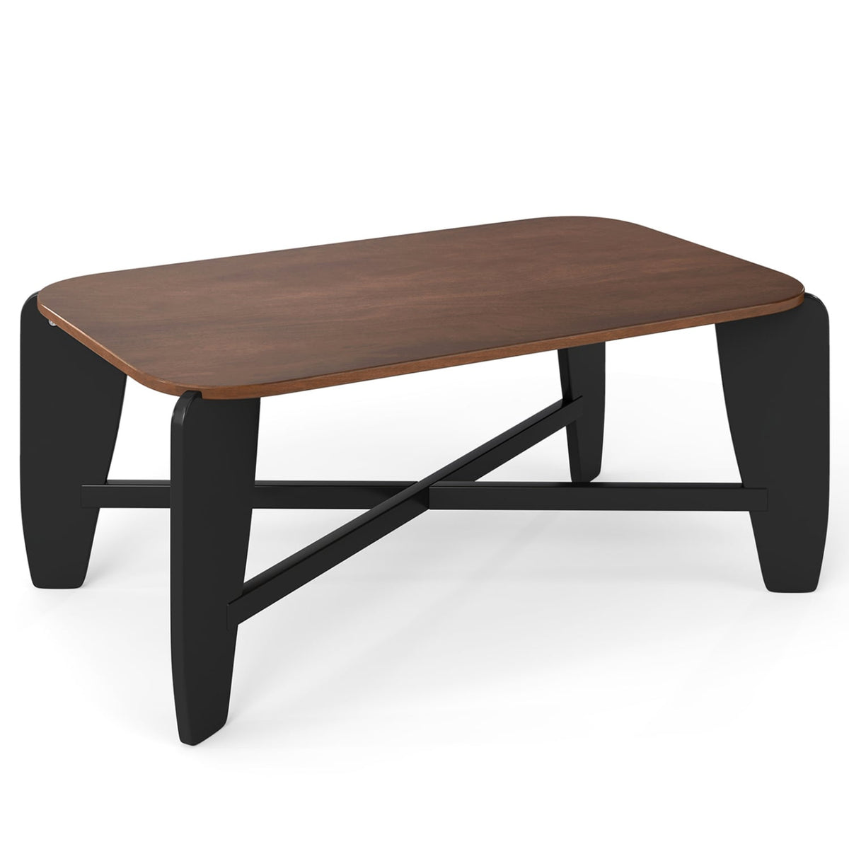 Modern Coffee Table with Rubber Wood Cross-Leg Base Rectangular Center Table-Walnut-Coffee Tables-DECOROLALA