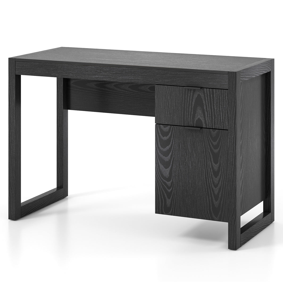 Modern Computer Desk Writing Workstation with Cabinet and Drawer-Black ...