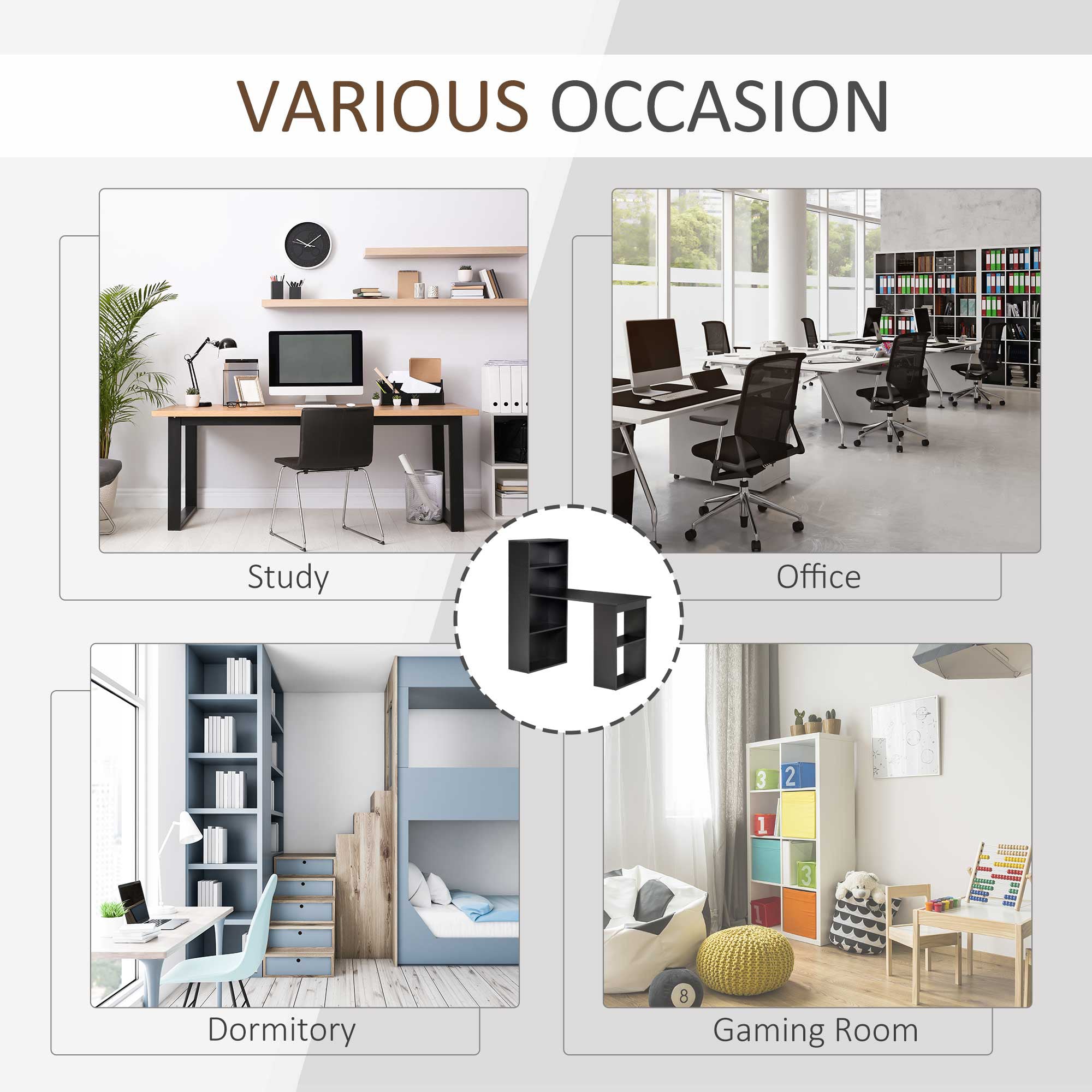 Modern Computer Desk with Storage Shelves, 47" Writing Table Workstation with Bookshelf for Home Office, Black-Office Products > Office Furniture > Office Desks & Work Stations > Writing Desks-DECOROLALA