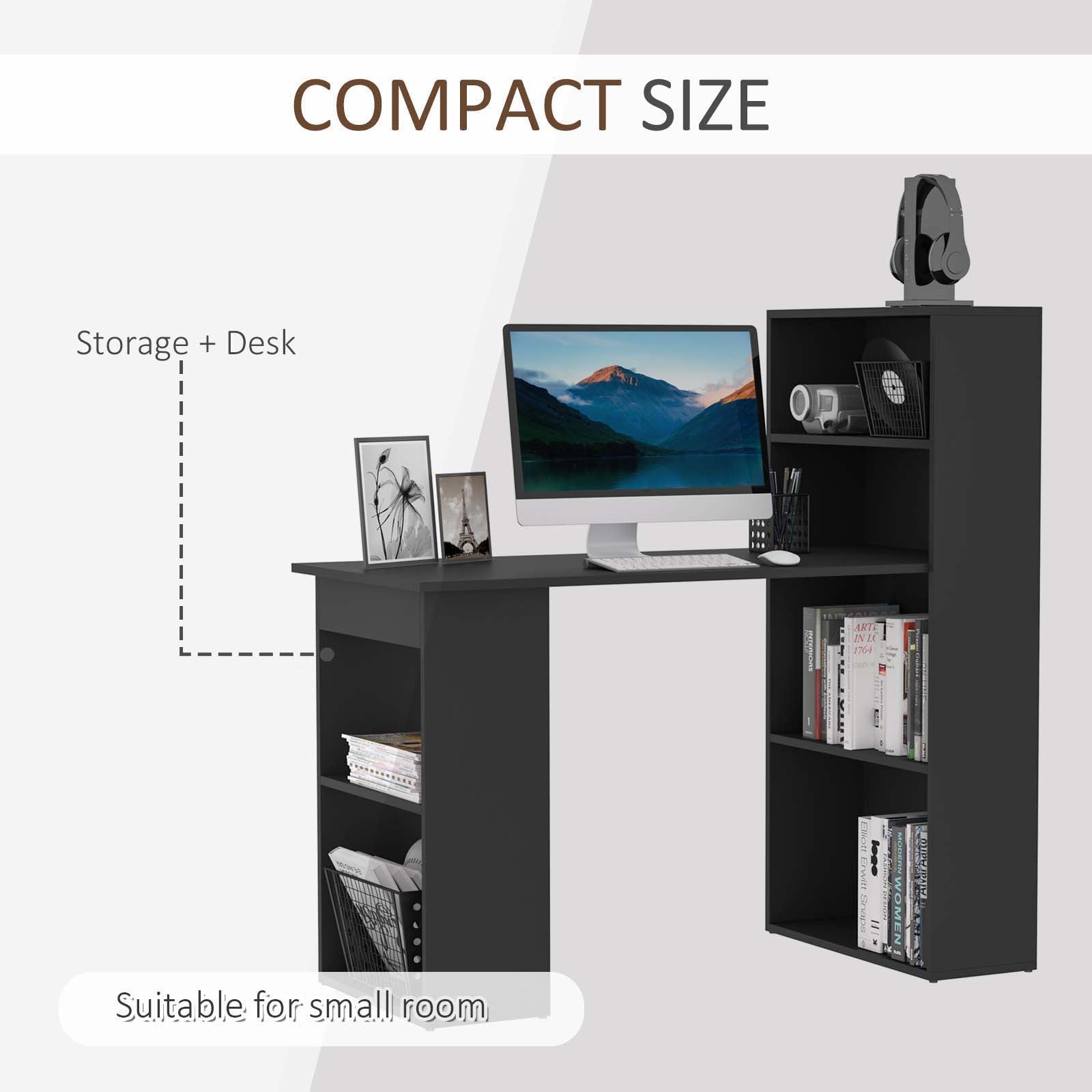 Modern Computer Desk with Storage Shelves, 47" Writing Table Workstation with Bookshelf for Home Office, Black-Office Products > Office Furniture > Office Desks & Work Stations > Writing Desks-DECOROLALA