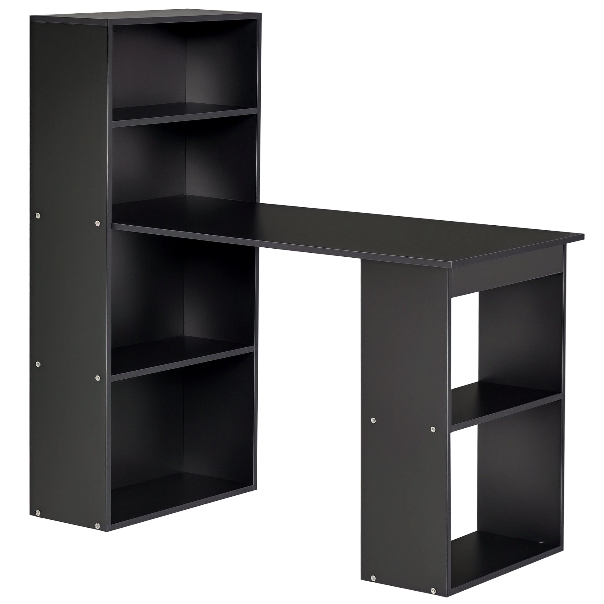 Modern Computer Desk with Storage Shelves, 47" Writing Table Workstation with Bookshelf for Home Office, Black-Office Products > Office Furniture > Office Desks & Work Stations > Writing Desks-DECOROLALA