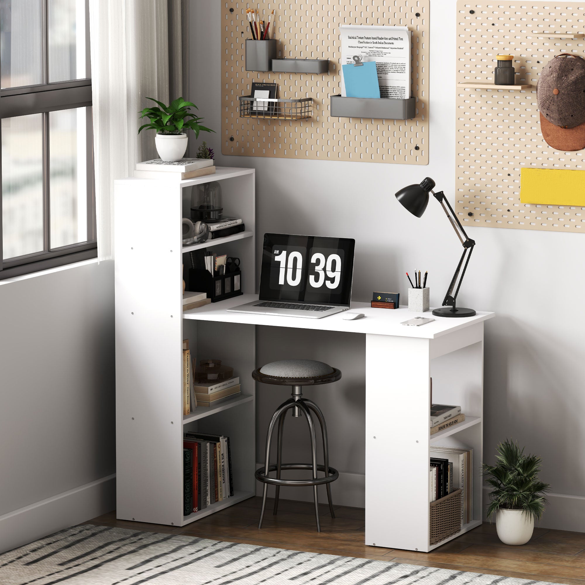 Modern Computer Desk with Storage Shelves, 47" Writing Table Workstation with Bookshelf for Home Office, White-Office Products > Office Furniture > Office Desks & Work Stations > Writing Desks-DECOROLALA