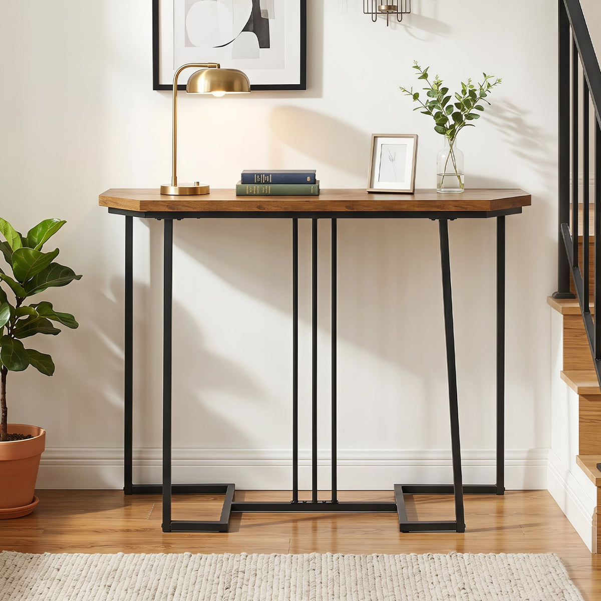 Modern Console Table Narrow Entryway Table with Metal Legs-Rustic Brown-Console Tables-DECOROLALA