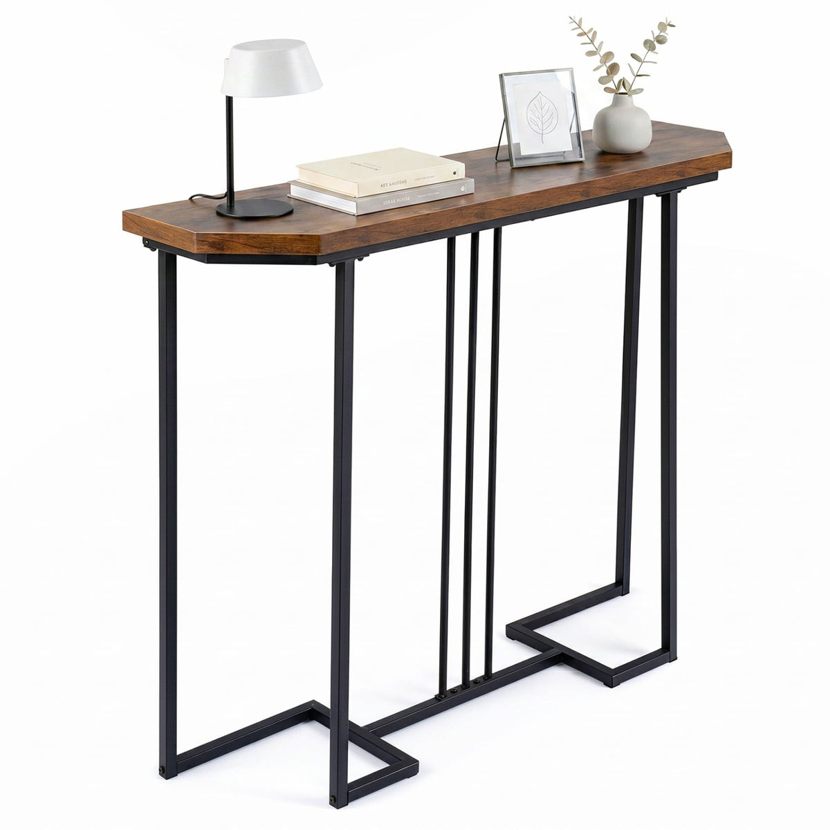 Modern Console Table Narrow Entryway Table with Metal Legs-Rustic Brown-Console Tables-DECOROLALA