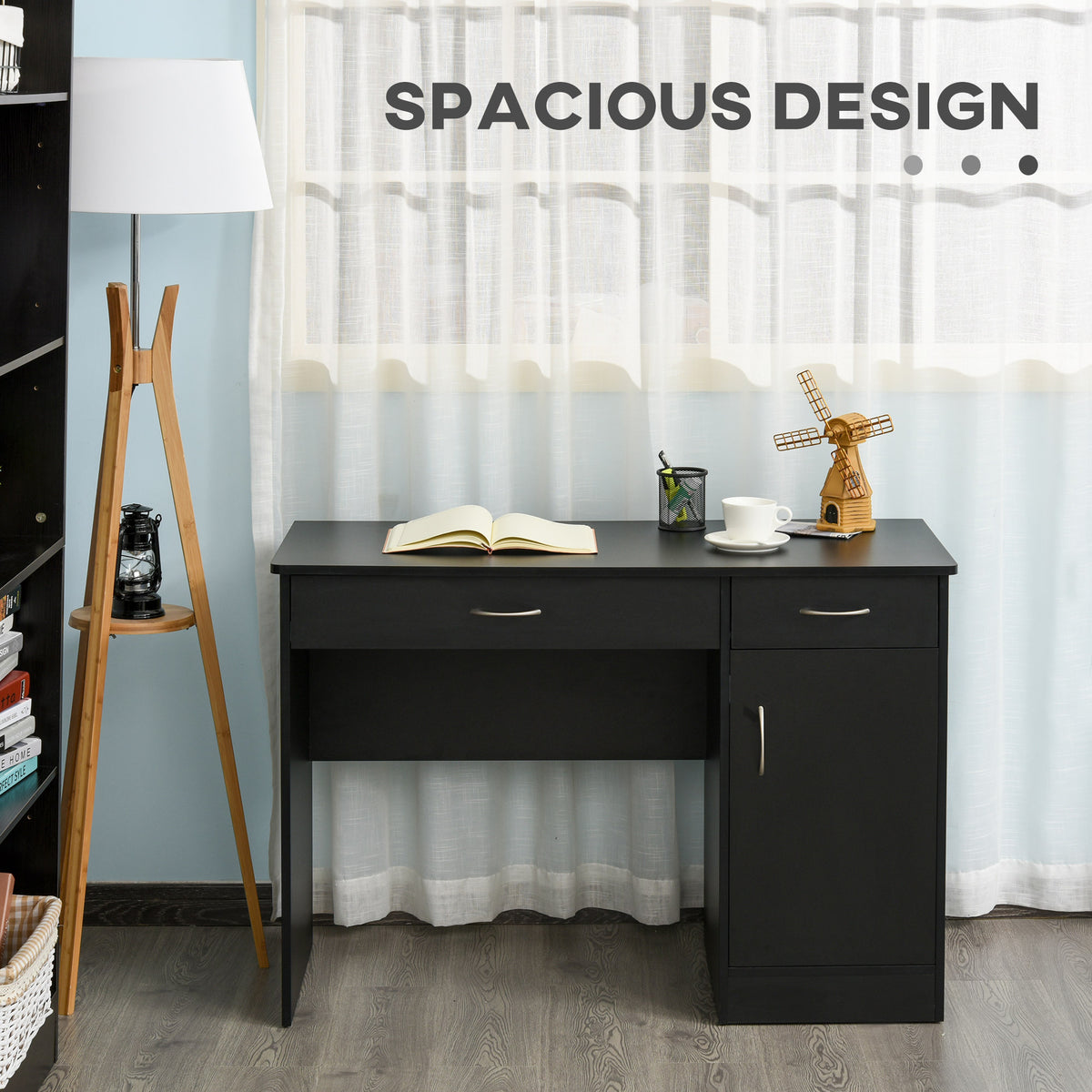Modern Corner Computer Desk and Bookcase Set - Black-Office Products > Office Furniture > Office Desks & Work Stations > Computer Desks-DECOROLALA