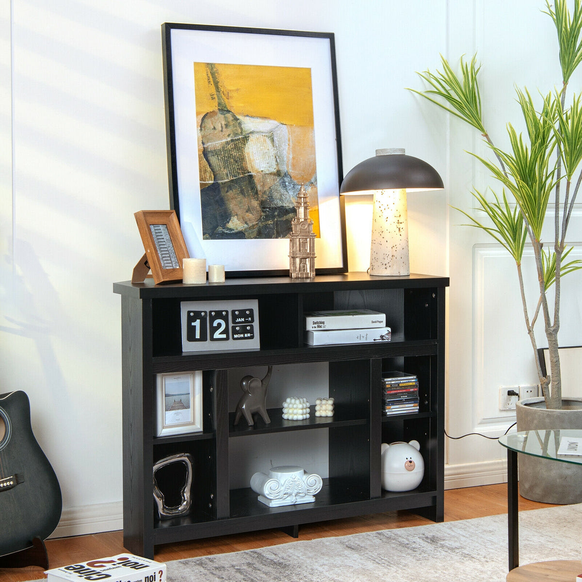 Modern Corner TV Stand with Adjustable Shelves for TVs up to 48 Inch-Black-Entertainment Centers & TV Stands-DECOROLALA