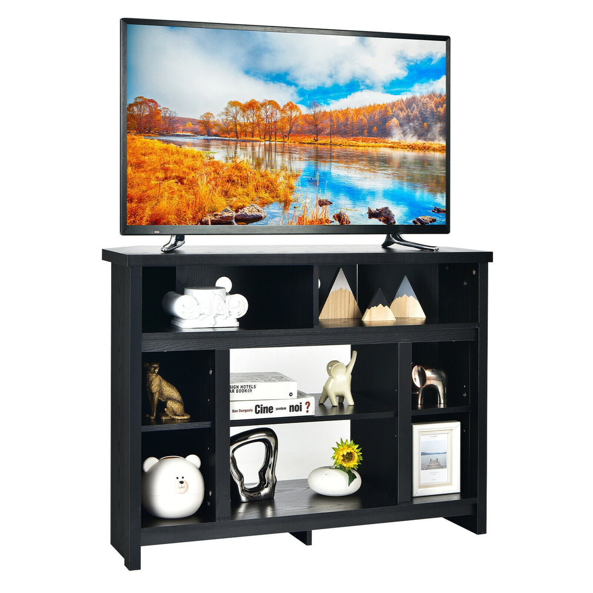 Modern Corner TV Stand with Adjustable Shelves for TVs up to 48 Inch-Black-Entertainment Centers & TV Stands-DECOROLALA