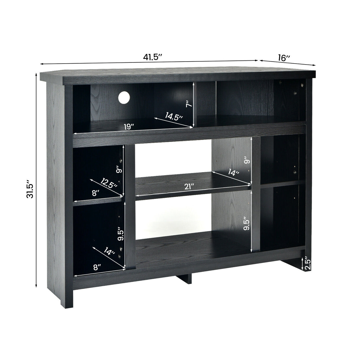 Modern Corner TV Stand with Adjustable Shelves for TVs up to 48 Inch-Black-Entertainment Centers & TV Stands-DECOROLALA