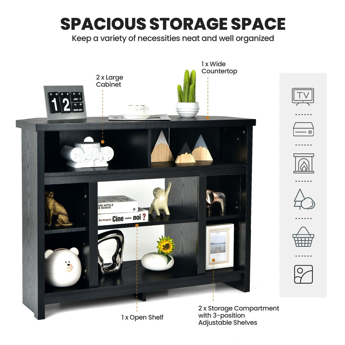 Modern Corner TV Stand with Adjustable Shelves for TVs up to 48 Inch-Black-Entertainment Centers & TV Stands-DECOROLALA