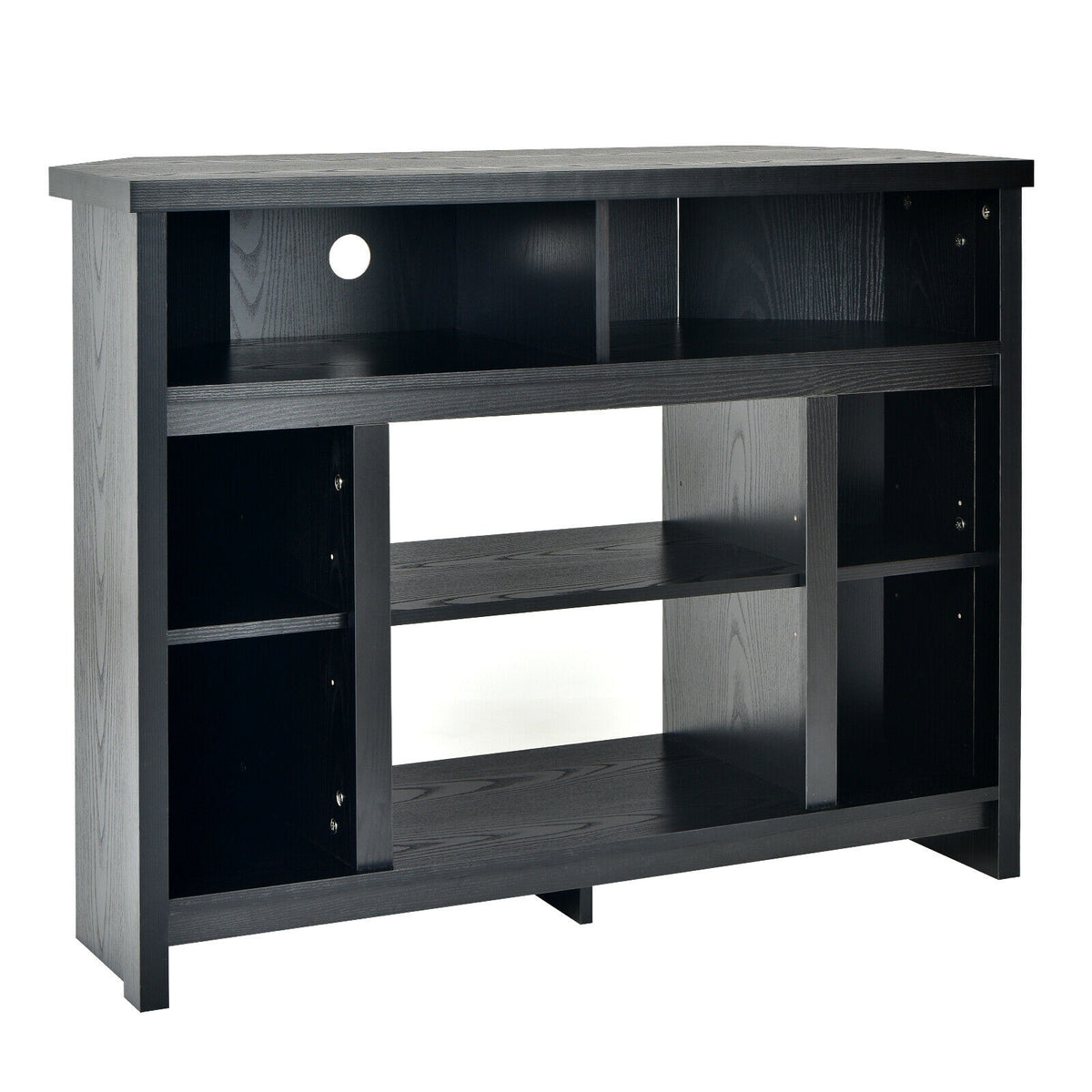 Modern Corner TV Stand with Adjustable Shelves for TVs up to 48 Inch-Black-Entertainment Centers & TV Stands-DECOROLALA