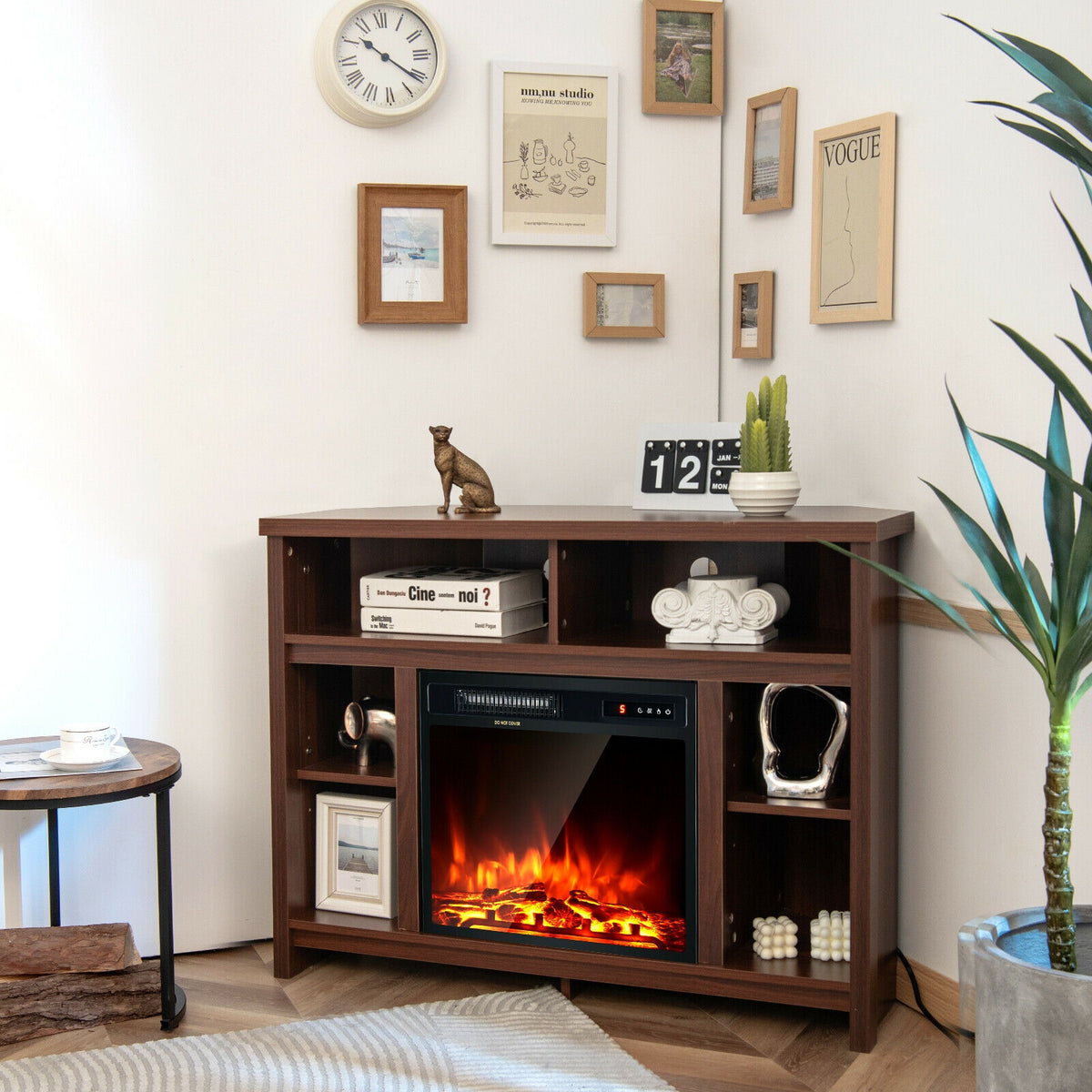 Modern Corner TV Stand with Adjustable Shelves for TVs up to 48 Inch-Coffee-Entertainment Centers & TV Stands-DECOROLALA