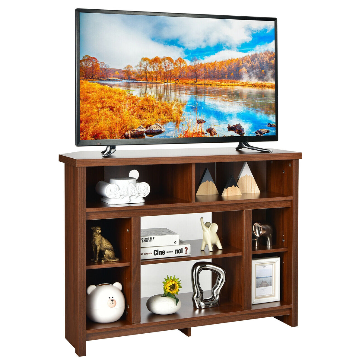 Modern Corner TV Stand with Adjustable Shelves for TVs up to 48 Inch-Coffee-Entertainment Centers & TV Stands-DECOROLALA