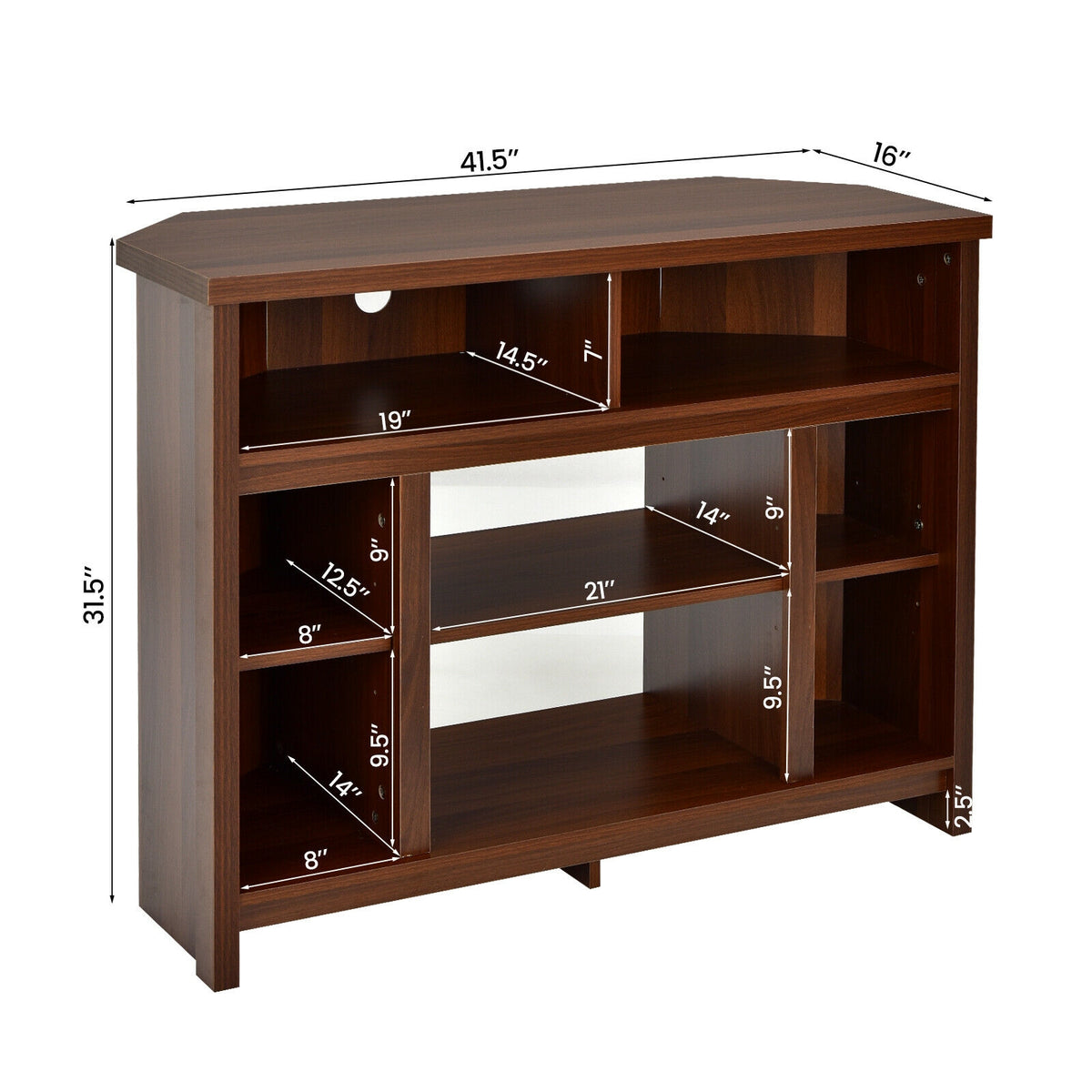 Modern Corner TV Stand with Adjustable Shelves for TVs up to 48 Inch-Coffee-Entertainment Centers & TV Stands-DECOROLALA