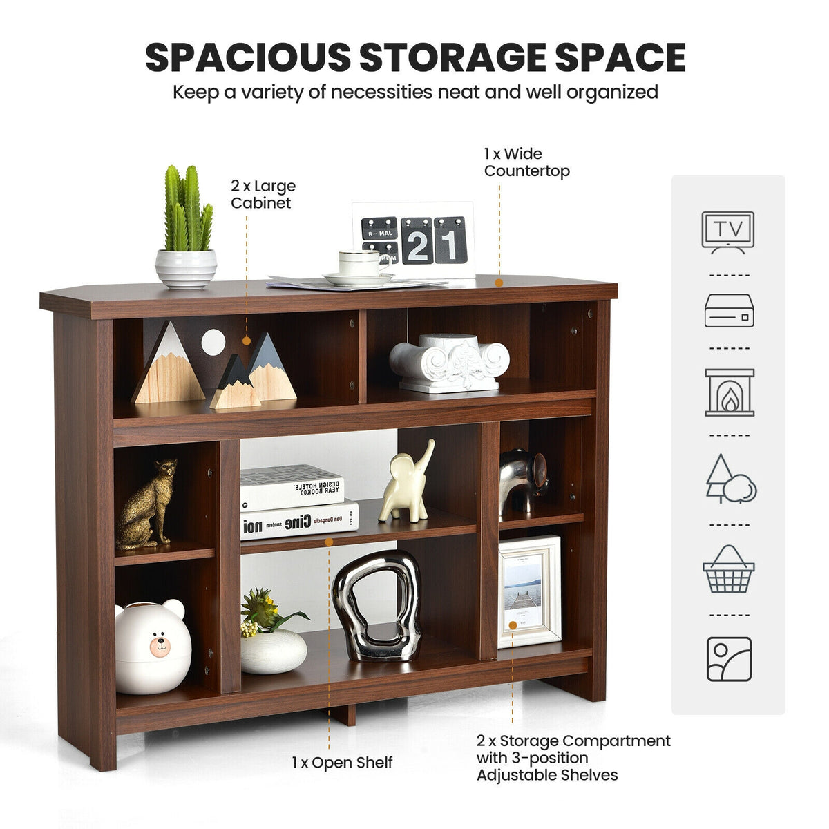 Modern Corner TV Stand with Adjustable Shelves for TVs up to 48 Inch-Coffee-Entertainment Centers & TV Stands-DECOROLALA