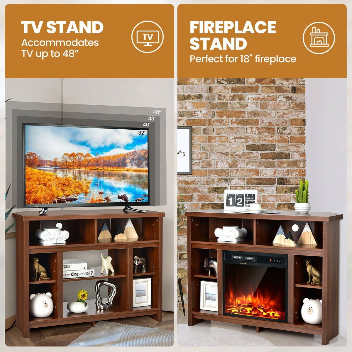 Modern Corner TV Stand with Adjustable Shelves for TVs up to 48 Inch-Coffee-Entertainment Centers & TV Stands-DECOROLALA