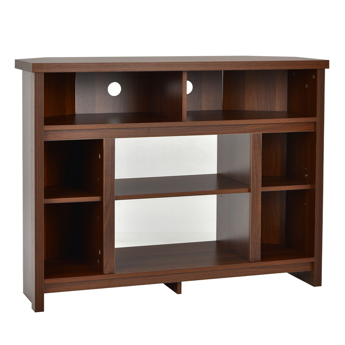 Modern Corner TV Stand with Adjustable Shelves for TVs up to 48 Inch-Coffee-Entertainment Centers & TV Stands-DECOROLALA