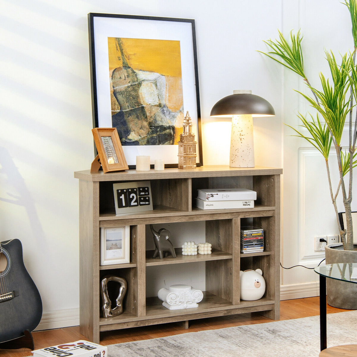 Modern Corner TV Stand with Adjustable Shelves for TVs up to 48 Inch-Natural-Entertainment Centers & TV Stands-DECOROLALA